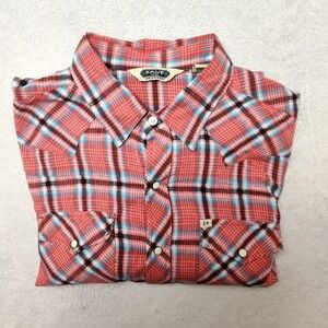 Salt Valley Western Shirt Mens L Red Plaid Button-Up Western Rodeo Cowboy Aztec